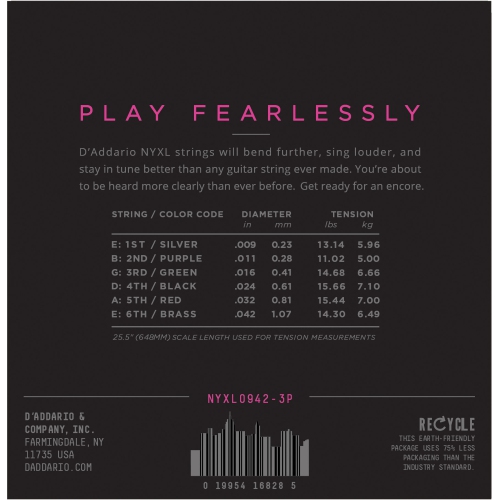 Cordes de guitare électrique NYXL d'Addario - 9-42 ensembles Super Light 3