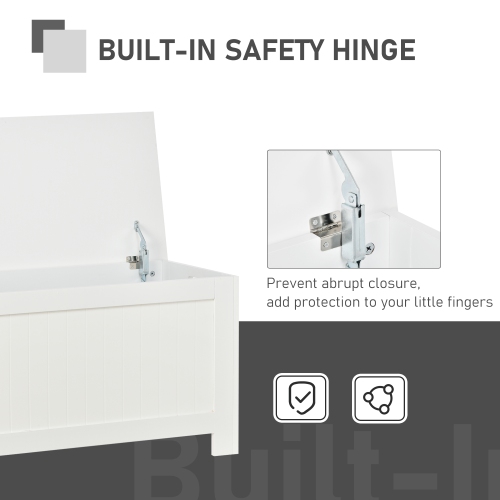 HOMCOM Storage Chest, Modern Storage Trunk with 2 Safety Hinges and Flip-Top Lid, Blanket Box for Living Room, White