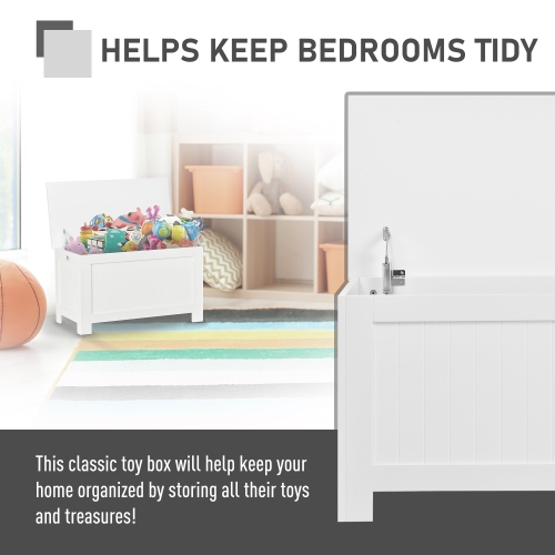 HOMCOM Storage Chest, Modern Storage Trunk with 2 Safety Hinges and Flip-Top Lid, Blanket Box for Living Room, White