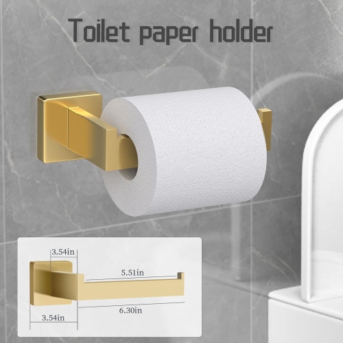 7 Pieces Square Brushed Gold Bathroom Hardware Set, Includes 23.6" Towel Bar, Hand Towel Holder, Toilet Paper Holder, 4 Towel Hook, Stainless Steel,
