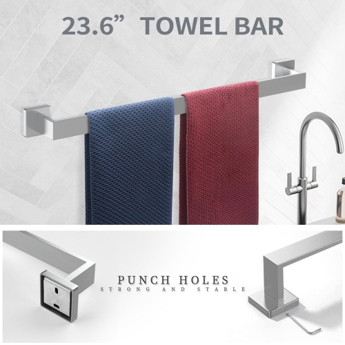 7 Pieces Square Brushed Nickel Bathroom Hardware Set, Includes 23.6" Towel Bar, Hand Towel Holder, Toilet Paper Holder, 4 Towel Hook, Stainless