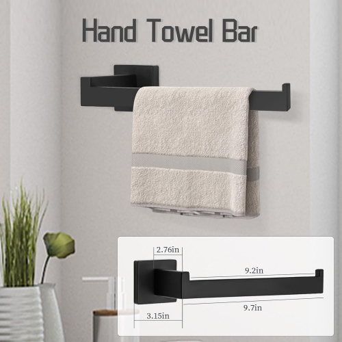 7 Pieces Square Matte Black Bathroom Hardware Set, Includes 23.6" Towel Bar, Hand Towel Holder, Toilet Paper Holder, 4 Towel Hook, Stainless Steel,