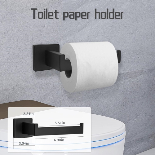 7 Pieces Square Matte Black Bathroom Hardware Set, Includes 23.6" Towel Bar, Hand Towel Holder, Toilet Paper Holder, 4 Towel Hook, Stainless Steel,