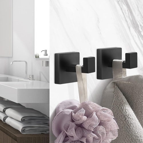 7 Pieces Square Matte Black Bathroom Hardware Set, Includes 15.7" Towel Bar, Towel Ring, Toilet Paper Holder, 4 Towel Hook, Stainless Steel, Wall