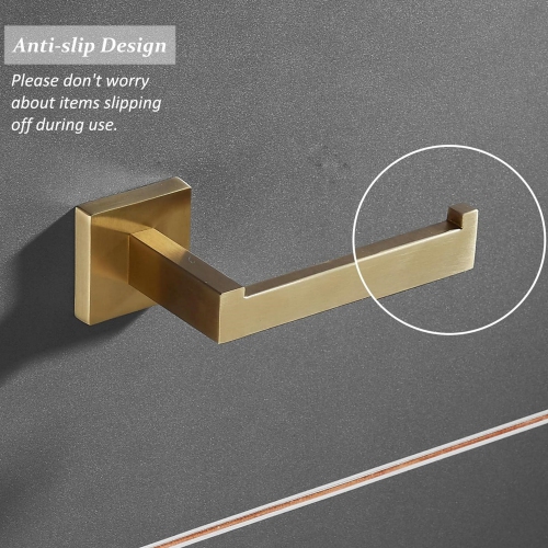 4 Pieces Square Brushed Gold Bathroom Hardware Set, Includes 23.6 Inch Towel Bar, Hand Towel Holder, Toilet Paper Holder, Towel Hook, Stainless