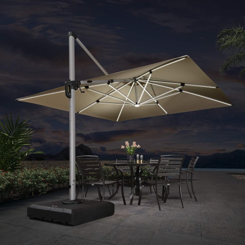 PURPLE LEAF  9' X 12' Solar Powered Led Rectangle Double Top Patio Umbrella Offset Hanging Umbrella In Beige