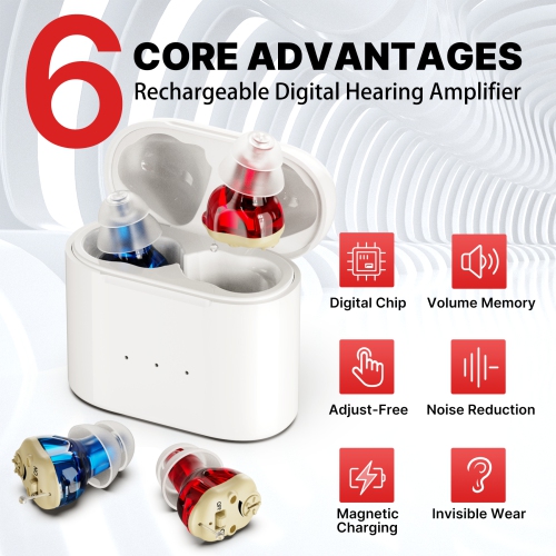 Amplificateur auditif numérique rechargeable - Appareil d'amplification sonore personnel mini CIC pour adultes et aînés - Technologie entièrement