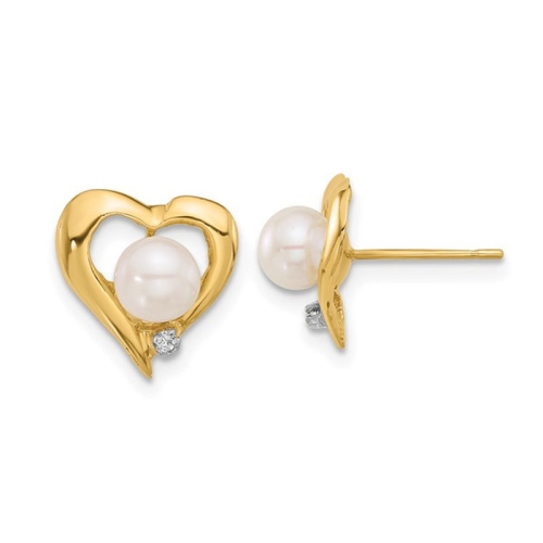 14k Yellow Gold Freshwater Pearl popular Heart Earrings