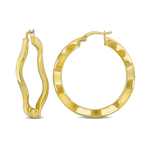 GEM AND HARMONY  Sterling Silver Polished Wave Hoop Earrings In Yellow