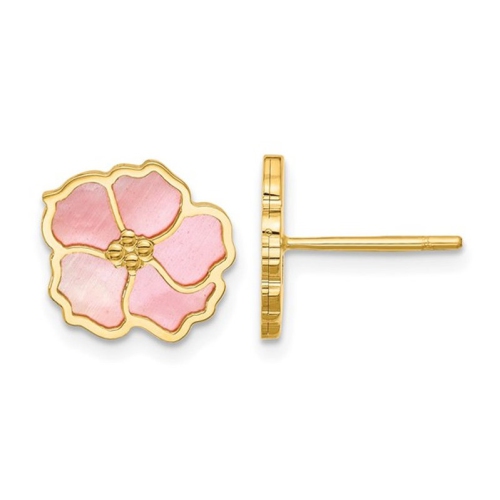 GEM AND HARMONY  Pink Mother Of Pearl Flower Earrings In 14K Gold In Yellow
