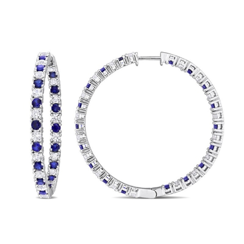 GEM AND HARMONY  10.44 Carat (Ctw) Lab-Created And White Sapphire Hoop Earrings In Sterling Silver In Blue