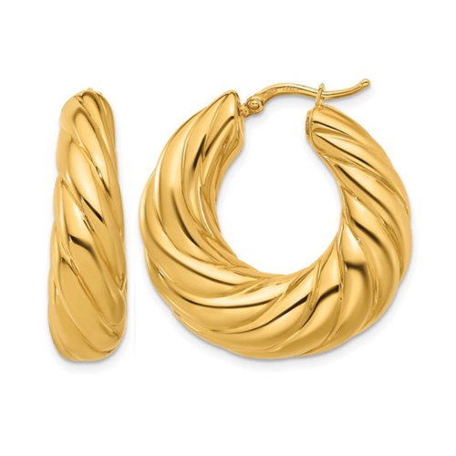 GEM AND HARMONY  18K Gold Polished Puffed Twisted Hoop Earrings In Yellow