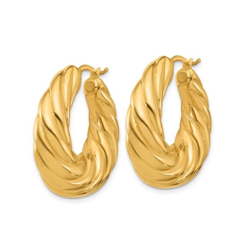 18K Yellow Gold Polished Puffed Twisted Hoop Earrings