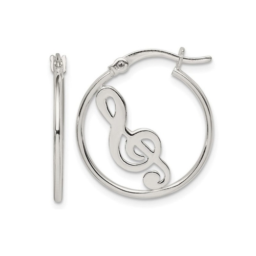 GEM AND HARMONY  Sterling Music Note Hoop Earrings In Silver