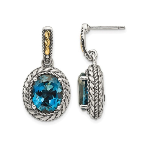 GEM AND HARMONY  8.10 Carat (Ctw) London Blue Topaz Dangle Earrings In Sterling Silver With Accents In Yellow