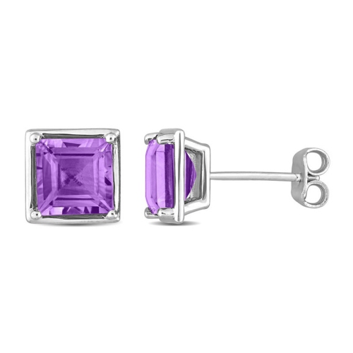 3.00 Carat Amethyst Square Solitaire Stud Earrings in Sterling Silver