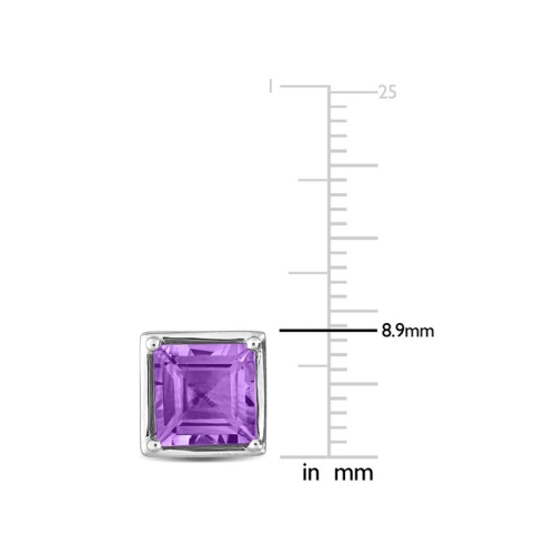 3.00 Carat Amethyst Square Solitaire Stud Earrings in Sterling Silver