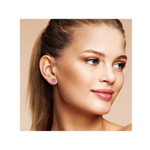 3.00 Carat Amethyst Square Solitaire Stud Earrings in Sterling Silver