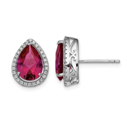 GEM AND HARMONY  9/10 Carat (Ctw) Lab Created Ruby Drop Earrings In Sterling With Synthetic Cubic Zirconia (Cz)S In Silver