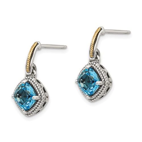 2.70 Carat Swiss Blue Topaz Dangle Earrings in Sterling Silver with Yellow Accents