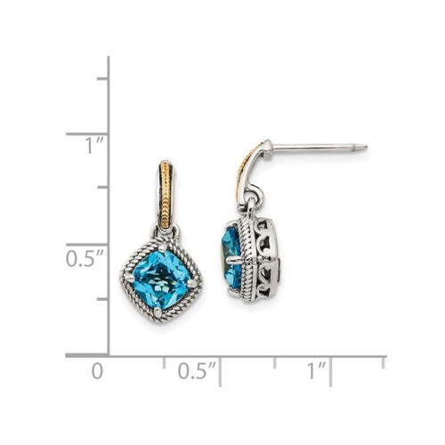 2.70 Carat Swiss Blue Topaz Dangle Earrings in Sterling Silver with Yellow Accents