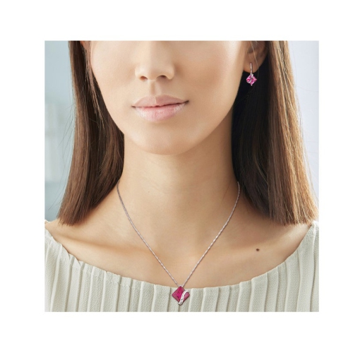 Collier en or blanc 10K ct avec pendentif et boucles d'oreilles en rubis synthétiques de 7,28&nbsp;carat