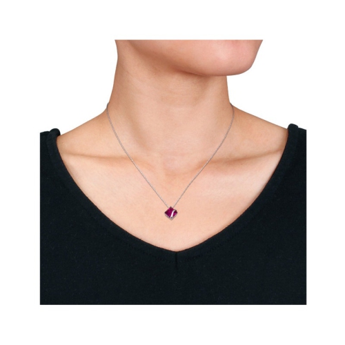 Collier en or blanc 10K ct avec pendentif et boucles d'oreilles en rubis synthétiques de 7,28&nbsp;carat