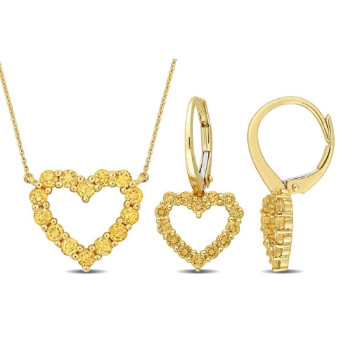 Image 1 of 4.. 1.96 Carat Citrine Heart Pendant Necklace and Earrings in 10K Yellow Gold