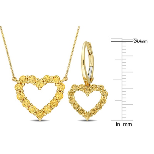 Collier et boucles d'oreilles en or jaune 10K ct avec pendentif en forme de coeur et citrine d'1,96 carat