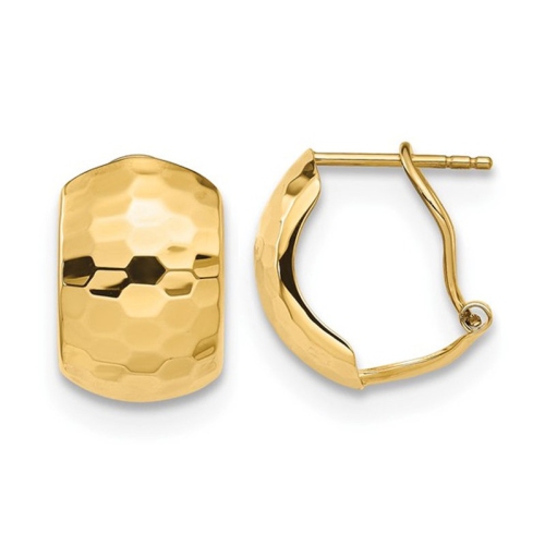 GEM AND HARMONY  14K Gold Hammered Omega Button Earrings In Yellow