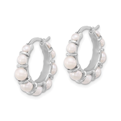White Freshwater Cultured Pearl Hoop Earrings in Sterling Silver