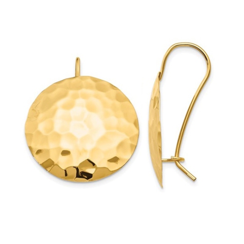 14K Yellow Gold Hammered Circle Earrings