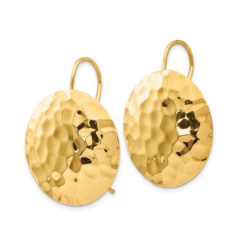 14K Yellow Gold Hammered Circle Earrings