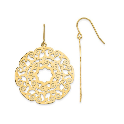 GEM AND HARMONY  14K Gold Polished Lace Filigree Dangle Earrings In Yellow