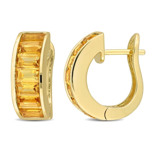 GEM AND HARMONY  3.64 Carat (Ctw) Citrine Hoop Earrings In Plated Sterling Silver In Yellow