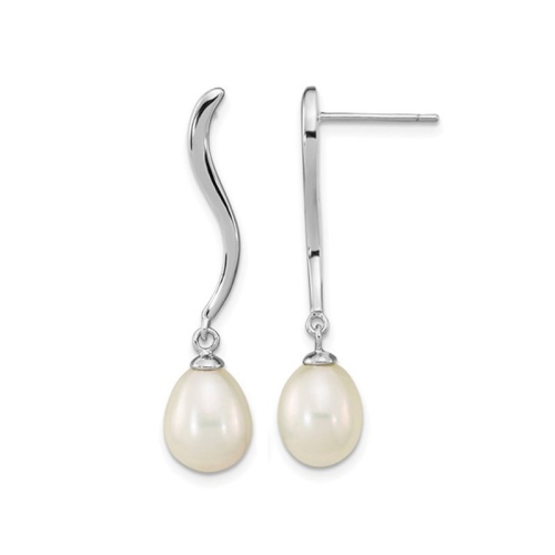 White Freshwater Cultured Pearl Dangle Earrings in Sterling Silver