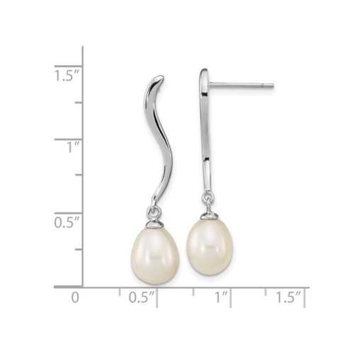 White Freshwater Cultured Pearl Dangle Earrings in Sterling Silver