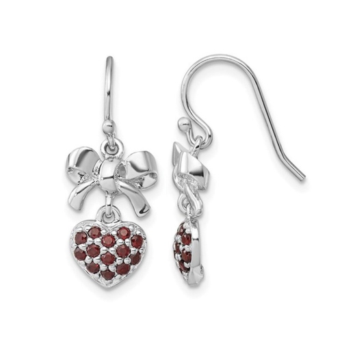 GEM AND HARMONY  3/5 Carat (Ctw) Garnet Heart And Bow Dangle Earrings In Sterling In Silver