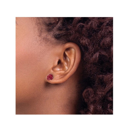 Natural Red Coral Flower Rose Earrings in Sterling Silver