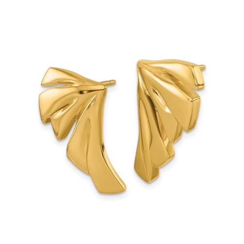 14K Yellow Gold Fanned Post Button Earrings