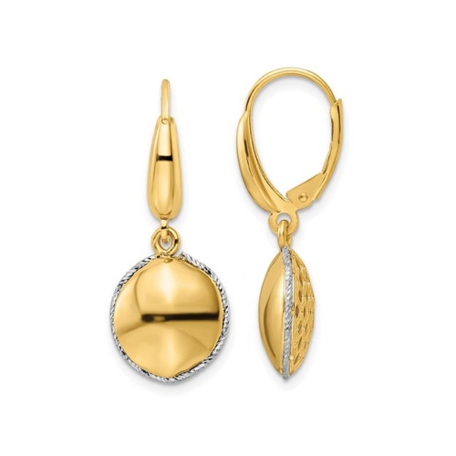 GEM AND HARMONY  14K Gold Round Drop Leverback Earrings In Yellow