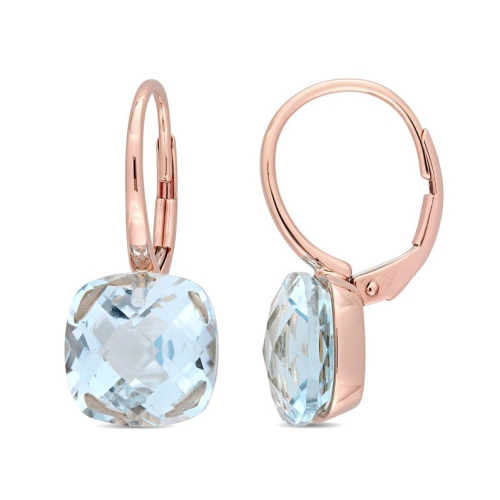 GEM AND HARMONY  23.25 Carat (Ctw) Topaz Drop Leverback Earrings In 14K Rose Gold In Blue