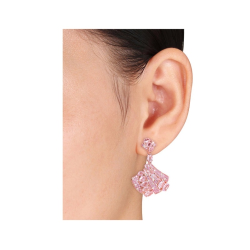 Boucles d'oreilles pendantes en or rose 14K ct avec diamants et saphirs roses de 13,80&nbsp;carat