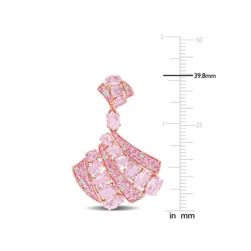 Boucles d'oreilles pendantes en or rose 14K ct avec diamants et saphirs roses de 13,80&nbsp;carat