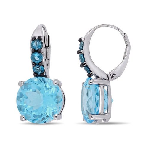 GEM AND HARMONY  15.20 Carat (Ctw) Sky And London Topaz Drop Leverback Earrings In Sterling Silver In Blue