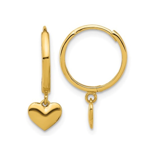 GEM AND HARMONY  14K Gold Heart Huggie Hoop Polished Earrings In Yellow