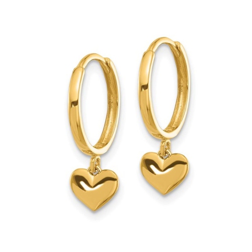 14K Yellow Gold Heart Huggie Hoop Polished Earrings