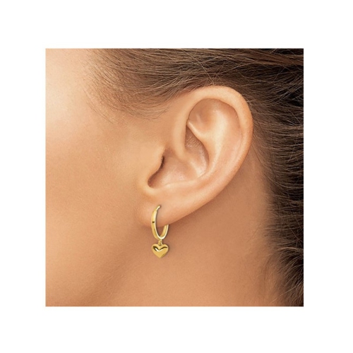 14K Yellow Gold Heart Huggie Hoop Polished Earrings