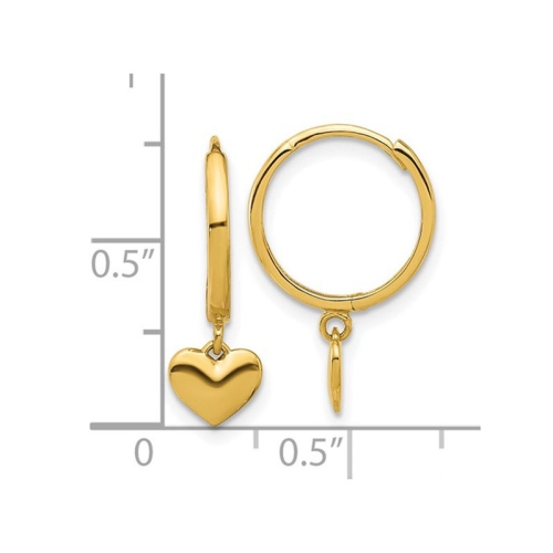 14K Yellow Gold Heart Huggie Hoop Polished Earrings