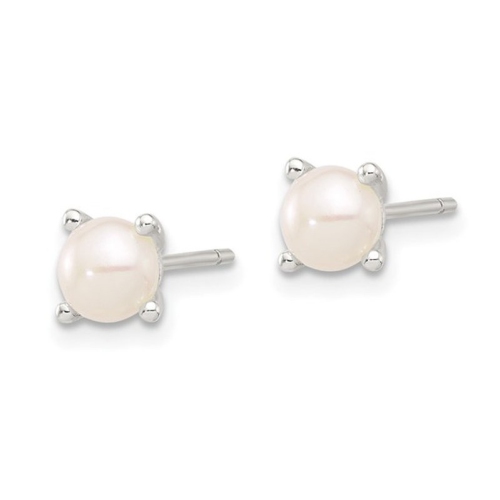 Sterling Silver Freshwater Cultured White Pearl 5mm Solitaire Stud Earrings